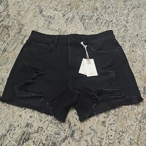 Good American Black Jean Shorts Distressed Cut-Off